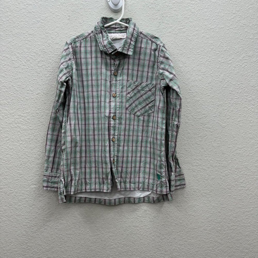 Well Dressed Wolf Green Plaid Long Sleeve Cotton Button Up Shirt Boys size 8
